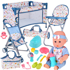 Deluxe Baby Doll Set Stroller Cradle High Chair Accessories 16 pcs ZA5917