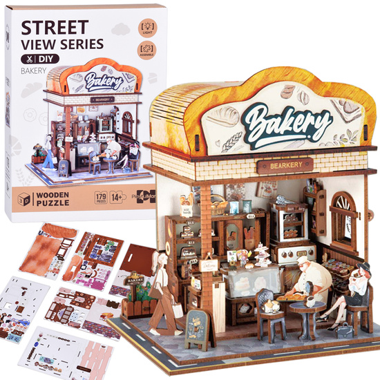 Wooden 3D PUZZLE Bakery building series 179 elements lighting ZA6013