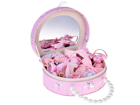 Charming jewelry box made of eco-leather with a mirror and hair accessories ZA5737