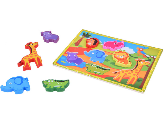 Wooden puzzle safari animals jigsaw 7pcs match shapes ZA5256