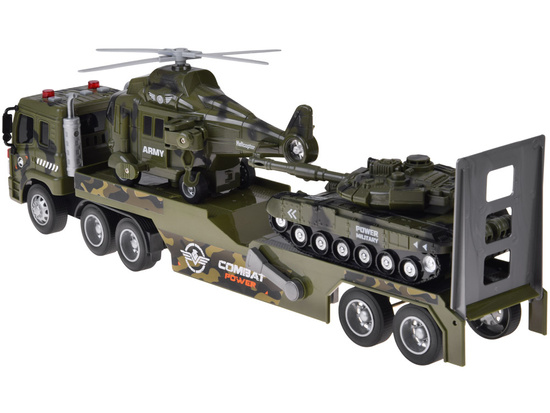 Military Transport Truck Set – Army Tank, Helicopter & Truck with Friction Power, Lights and Sounds