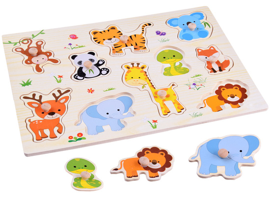 Puzzle drewniane ZWIERZAKI układanka 10 ele dopasuj kształty ZA4721