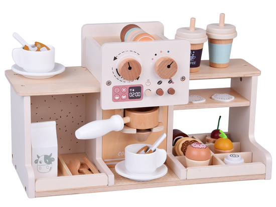 Wooden Coffee Shop Set – Café Playset with Coffee Machine, Cups & Desserts ZA5938