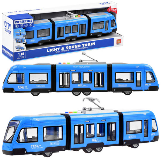 Przegubowy  niebieski TRAMWAJ światło dźwięk 45 cm ZA3834