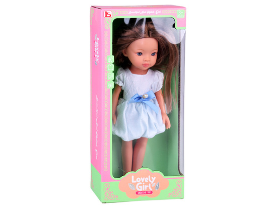 Lovely Girl Doll with long brown hair and a white dress, 33cm ZA5850
