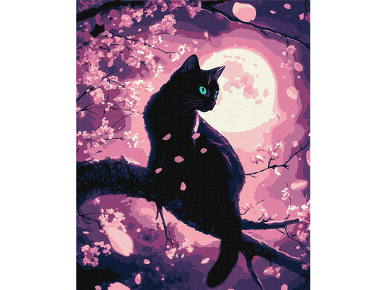 Painting by numbers 40x50 cm KHO6757 Charming cat among sakura with metallic paints AP0116