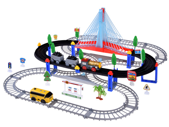Electric Train Set 2-in-1 – Locomotive with Carriages + Track and Bus ZA5886