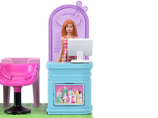 Mattel Mini Barbie Land Lalka fryzjerka + ruchomy salon fryzjerski ZA6041 D