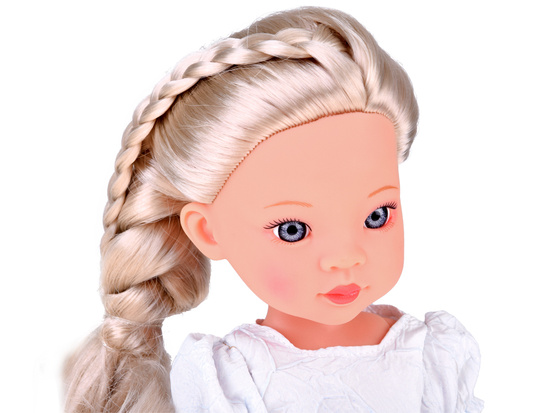 Charming Doll in a White Dress with a Blue Bow, 33 cm Doll ZA5850
