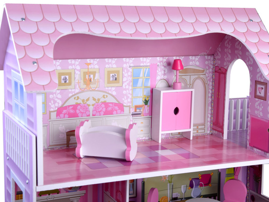 PINK Wooden dollhouse + furniture + LED lighting ZA4130