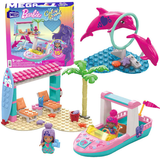 Klocki 121-elementów MEGA Barbie Color Reveal Przygoda z delfinami ZA5425