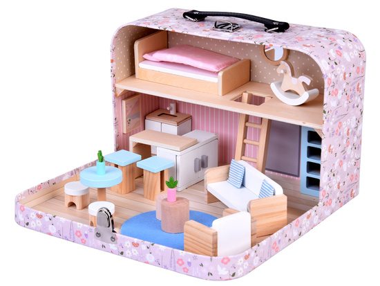 FLOWER Dollhouse in a lockable suitcase + wooden furniture ZA5930