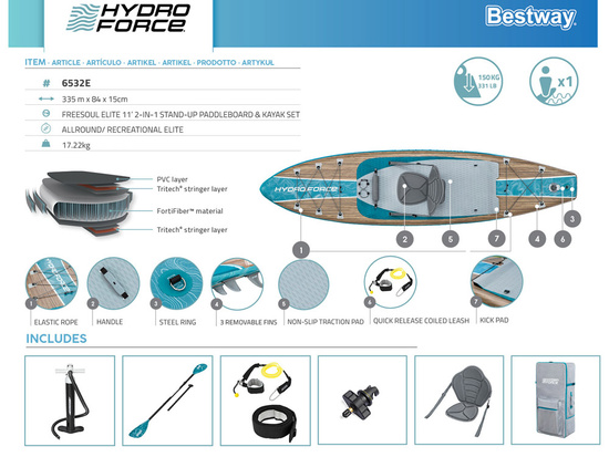 Bestway Zestaw Deska SUP z oparciem Hydro-Force 2w1 335cmx84cmx15cm 6532E