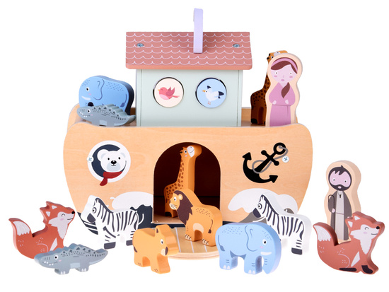Wooden Noah’s Ark + Animal Figures Educational Toy Sorter ZA5931