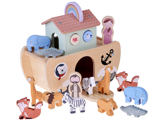 Wooden Noah’s Ark + Animal Figures Educational Toy Sorter ZA5931