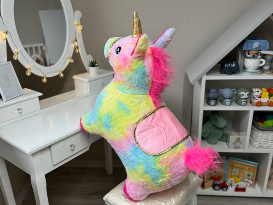 Inflatable horse pony jumper rainbow unicorn plush + pump ZA5444