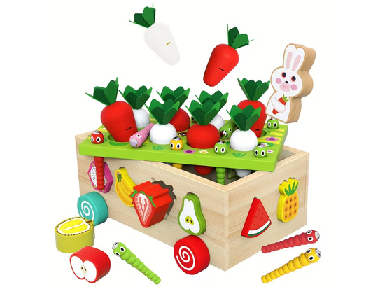Sorter Montessori drewniany wózek złap robaczka marchewki układanka ZA5903