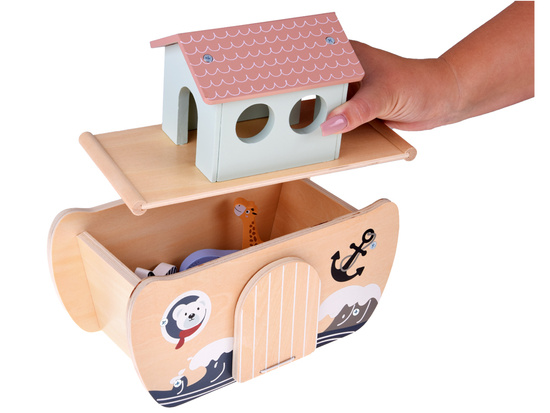 Wooden Noah’s Ark + Animal Figures Educational Toy Sorter ZA5931