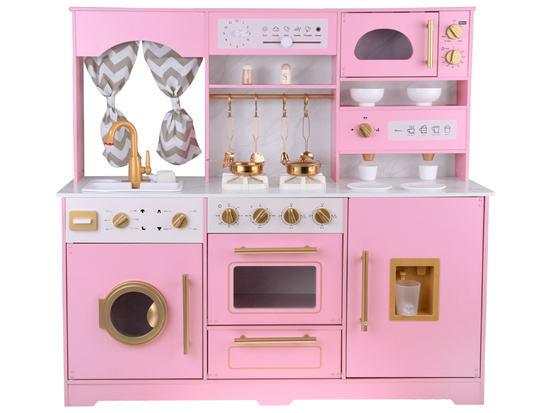 Large interactive wooden kitchen with glamour gold accessories and ZA5933 coffee machine
