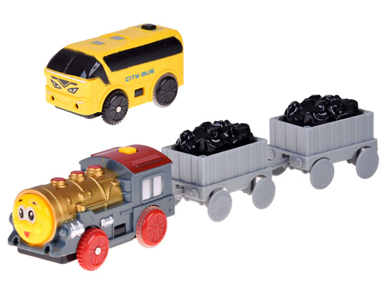 Electric Train Set 2-in-1 – Locomotive with Carriages + Track and Bus ZA5886