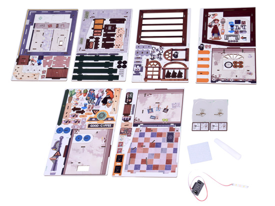 Wooden 3D PUZZLE Building series Cafe 120 elements lighting ZA6012