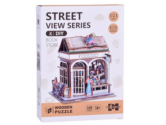 Wooden 3D PUZZLE Series Bookstore building 148 elements lighting ZA6014