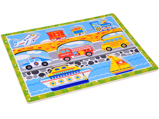 Wooden puzzle transport vehicles 9pcs match shapes ZA5257