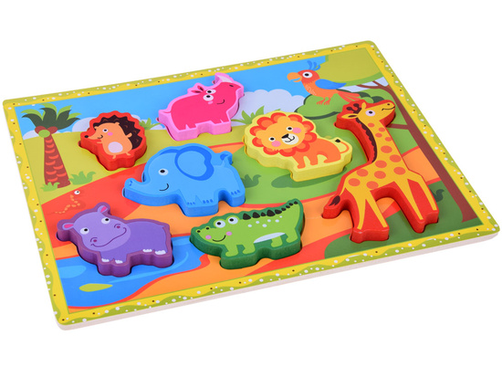 Wooden puzzle safari animals jigsaw 7pcs match shapes ZA5256