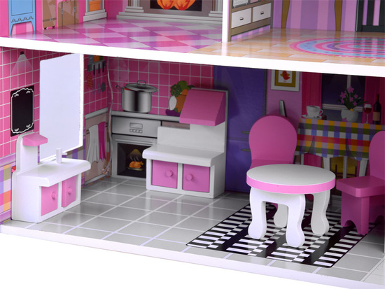 PINK Wooden dollhouse + furniture + LED lighting ZA4130