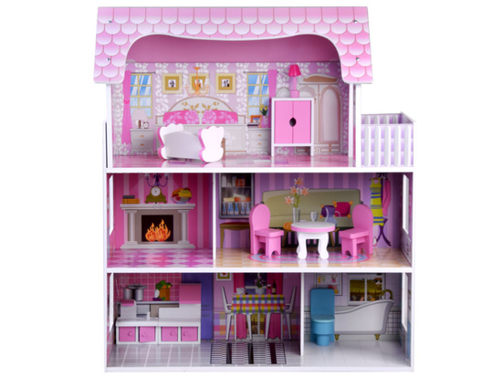PINK Wooden dollhouse + furniture + LED lighting ZA4130
