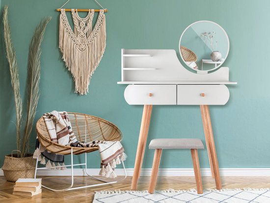 Functional white dressing table with mirror + stool + drawers ZA4820