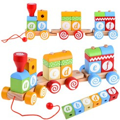 A queue of wooden blocks with letters, numbers ZA4116