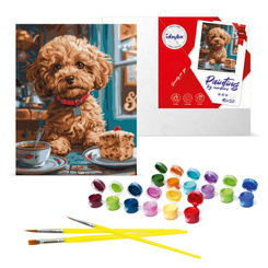 Zestaw do malowania po numerach Maltipoo w kawiarni KHO6618 40x50 AP0041