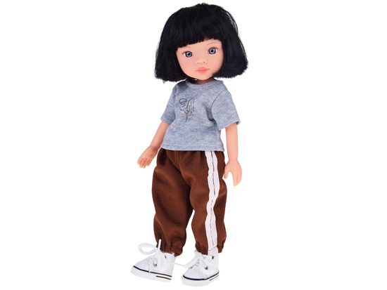 Lovely Girl Doll with Short Black Hair in a Sporty Outfit 33cm ZA5849