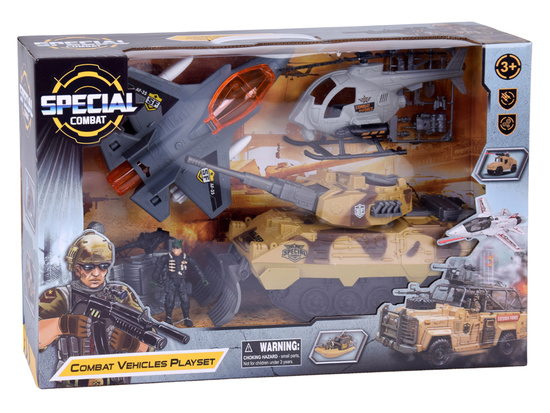 Large military set: tank, fighter, helicopter, and soldier ZA5752