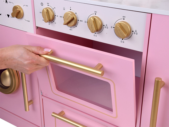 Large interactive wooden kitchen with glamour gold accessories and ZA5933 coffee machine