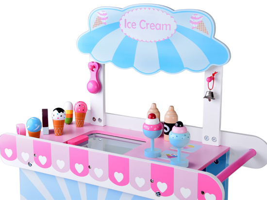Large pastel wooden ice cream stand + 8 different ice creams ZA5945