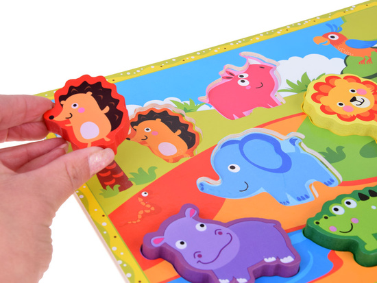 Wooden puzzle safari animals jigsaw 7pcs match shapes ZA5256