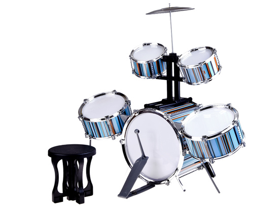 Children's drum set 5 drums + stool included - blue design IN0182
