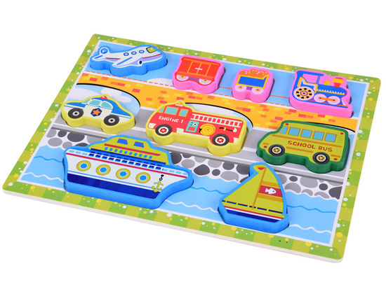 Wooden puzzle transport vehicles 9pcs match shapes ZA5257