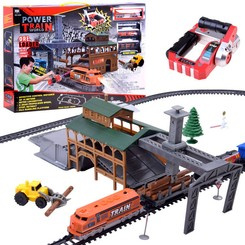 Queue, freight train with wagons and station RC0507
