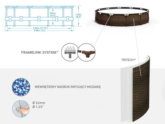 Bestway pool Frame Rattan 366x100cm set 17in1 set 56709