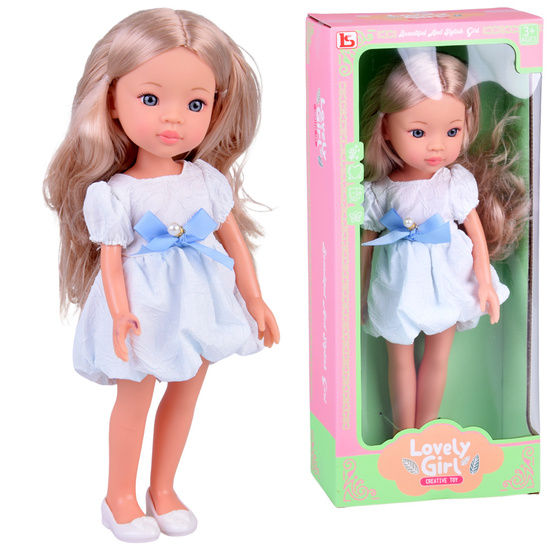 Lovely Girl Doll blonde with long hair in a white dress 33cm ZA5850