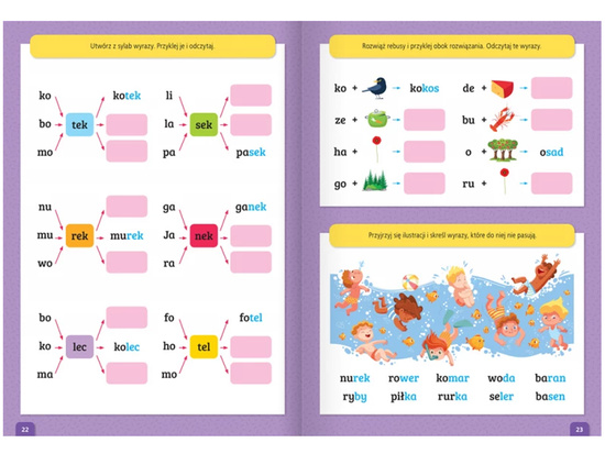 Aksjomat Czytam sylabami i bawię sie naklejkami. Ciekawe zadania do nauki czytania KS1049