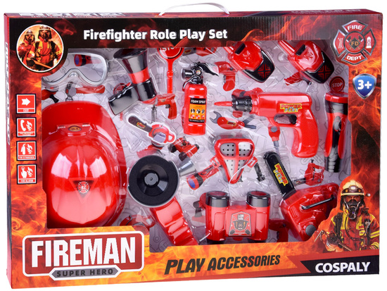 Duży zestaw strażaka kask piła 13ele straż pożarna ZA4698