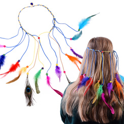 Boho Headband with Colorful Feathers and Beads ZA5581
