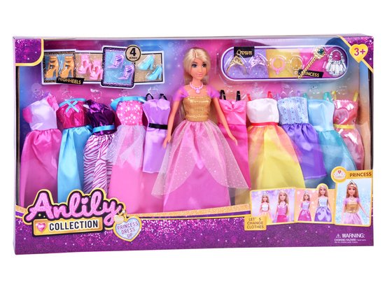 Anlily MODEL Doll + large set of 11 princess dresses and accessories ZA5695