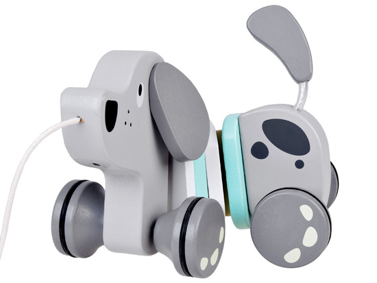 Wooden Pull Toy on a String Dog Gray ZA5376