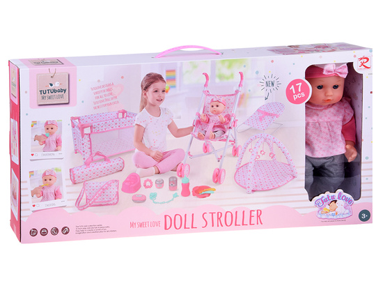 Deluxe Baby Doll Set with Stroller, Crib, Play Mat and Accessories – 17 pcs ZA5916