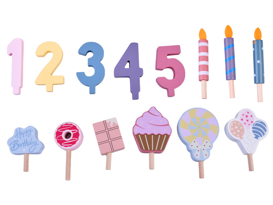 Candy Wooden Birthday Cake Toy with Candles and Decorations – Cutting Play Set ZA5936